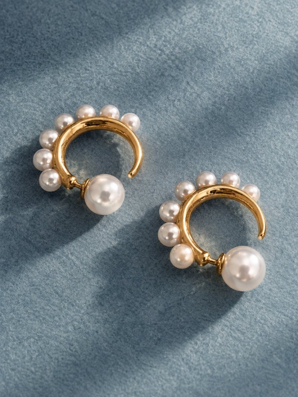 Anthropologie 18K Gold Pearl Crescent Statement Earrings